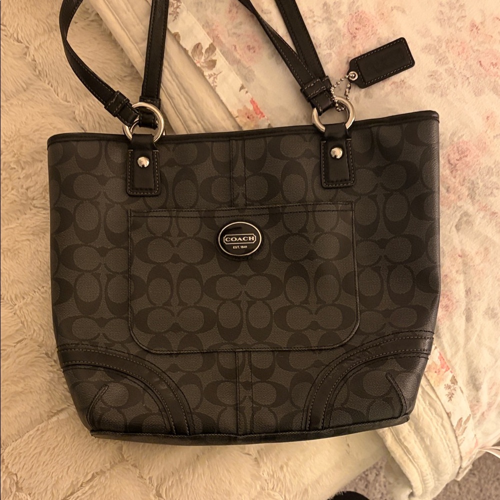 Coach Dark Gray Signature Tote